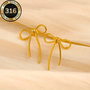 Gold Bow Earrings with Ribbon Tails, Waterproof Bow Stud Earrings, Hypoallergenic 316L Steel | Marliva