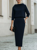 Marley two-piece skirt set with boat neck top and straight skirt, view 8
