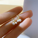 Cross Stud Earrings for Women, Small Faux Pearl Cross, 14K Gold Plated