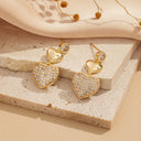 Heart Drop Earrings for Women, Cubic Zirconia, Gold Tone