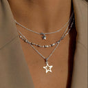 Star Layered Necklace for Women, Multi Layer Pendant Chain, Gold or Silver