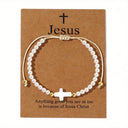 Cross Bracelet for Women, Adjustable Boho Braided Bracelet with Blessing Card