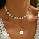 Daisy Flower Layered Necklace Set of 2, Gold Choker and Pendant for Women