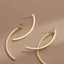 Gold Arc Earrings for Women, Long Curved Statement Earrings, 18K Gold Plated