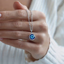 Evil Eye Necklace, Blue Evil Eye Pendant, Silver Tone, Protection Necklace