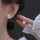 Daisy Stud Earrings for Women, Small Silver Flower Studs