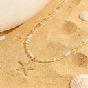 Starfish Bead Necklace, Multicolour Glass Bead Boho Beach Necklace