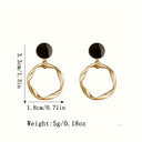 Black Stone Dangle Earrings, Vintage Gold Twisted Circle Earrings
