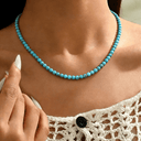 Turquoise Bead Choker Necklace, Blue Beaded Beach Choker for Women