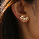 Flower Earrings for Women, Sparkling Gold Five Petal Earrings