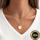 Layered Coin Necklace, 304 Stainless Steel, Gold or Silver for Women