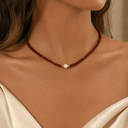 Red Bead Necklace for Women, Adjustable Wine Red Glass Bead Necklace