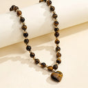 Tiger's Eye Heart Necklace, Stone Heart Pendant on Bead Chain, Green or Brown