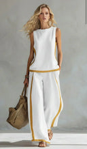 Paige cotton linen vest and pants set with contrast trim, view 3