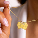Double Heart Name Necklace, Two Engraved Heart Tags for Couples, Stainless Steel, Gold or Silver