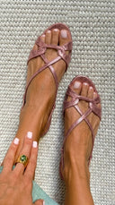 Lisette metallic flat sandals with textured crossover straps, view 6