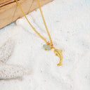 Shark Pendant Necklace, Stainless Steel with Natural Stone Charm, Gold or Silver
