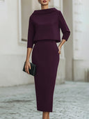 Marley two-piece skirt set with boat neck top and straight skirt, view 14