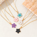 Flower Pendant Necklace for Women, Gold Tone with Enamel Petals