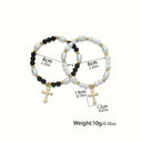 Cross Bead Bracelet Set of 2, Black and White Beaded Bracelets for Women