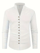 Broome Men's Mandarin Collar Cotton Linen Long Sleeve Shirt, view 26