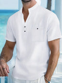 Coolangatta Men's High Collar V-Cut Short Sleeve Shirt, view 2