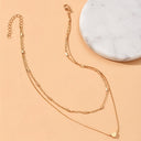 Heart Layered Necklace for Women, Double Layer Gold Collarbone Chain