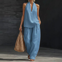 Nina two-piece set with batwing sleeve top and wide elastic waist pants, view 7