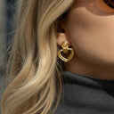 Alba Gold Heart Drop Earrings, view 2