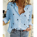 Darla linen blouse with half sleeves and button placket, view 7