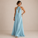 Magnolia Blue Halter Neck Flowing Maxi Dress