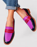 Nova pointed toe loafers with wide contrast heel, view 2