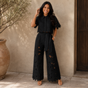 Mavis floral cut-out two-piece set with cropped shirt and wide-leg trousers, view 3