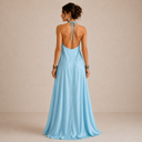 Magnolia Blue Halter Neck Flowing Maxi Dress