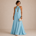 Magnolia Blue Halter Neck Flowing Maxi Dress