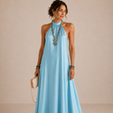 Magnolia Blue Halter Neck Flowing Maxi Dress
