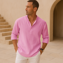 Tamarama Men's Linen Look Cotton Henley Shirt, view 14