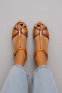 Moira colourful flat T-strap sandals with ankle strap