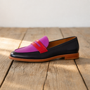 Nova pointed toe loafers with wide contrast heel