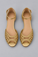 Margo woven flat sandals with peep toe and ankle strap, view 3