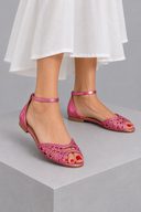 Margo woven flat sandals with peep toe and ankle strap, view 7