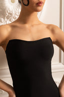 Sophisticated Evening Dress With Golden Roses At Hemline - Black