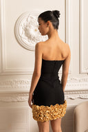 Sophisticated Evening Dress With Golden Roses At Hemline - Black