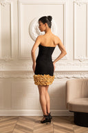Sophisticated Evening Dress With Golden Roses At Hemline - Black