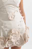 Bustier Dress With 3D Floral Appliqués - Ivoire