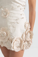 Bustier Dress With 3D Floral Appliqués - Ivoire