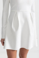 Elegant Dress With Square Neckline And Silver Floral Detailing - White