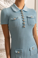 Short Sleeve Hourglass Diamond Dress - Baby Blue