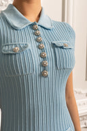 Short Sleeve Hourglass Diamond Dress - Baby Blue