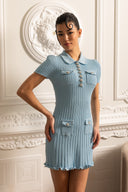 Short Sleeve Hourglass Diamond Dress - Baby Blue